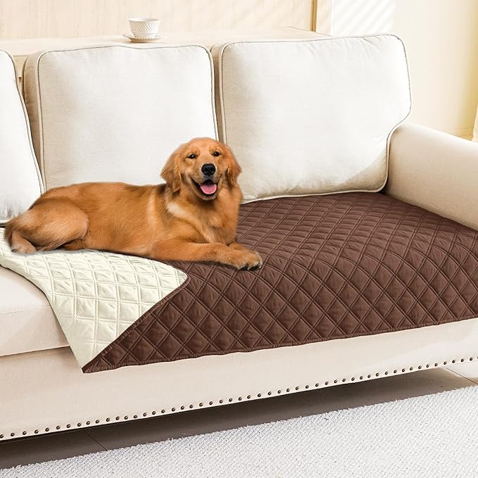 Smiry Waterproof Dog Bed Cover Pet Blanket, Soft Washable Dog Blanket for Furniture Bed Couch Sofa Reversible, Checkered (30"x70", Brown/Beige) by Smiry