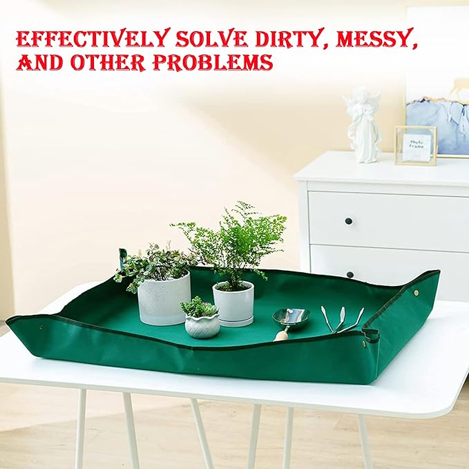 BIUWING Planter Tray, 2PCS Thickened Oxford Fabric Portable Indoor Plant Repotting Mat, Extra Large 43''*29'', Waterproof, Foldable, Blackish Green - Image 2