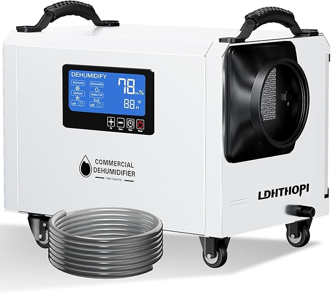 LDHTHOPI 145 Pint Commercial Dehumidifier with Drain Hose for Crawl Spaces Basements Industry Water Damage Unit Restoration, Up to 6000 Sq.Ft, Auto Defrost, Memory Starting(Gift Directional Wheels) by LDHTHOPI