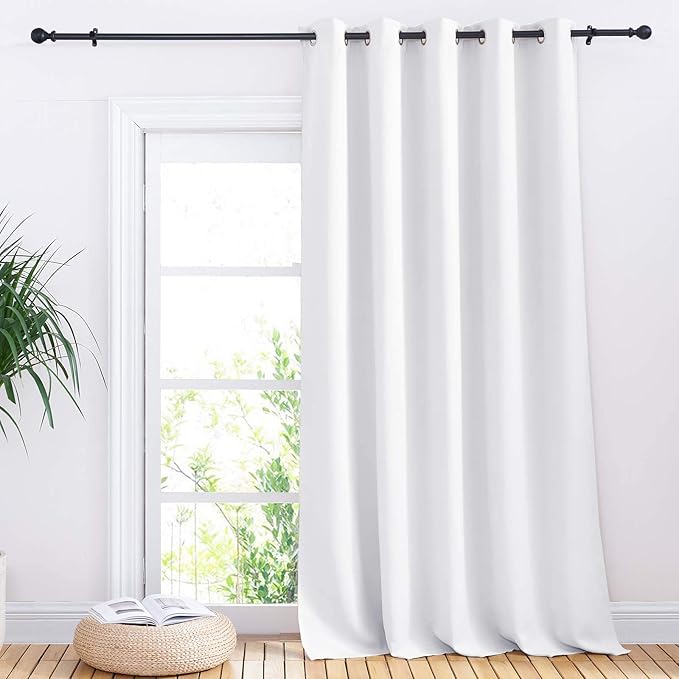 NICETOWN Sliding Door Curtain Window Treatment, Extra Wide Solid Blackout Curtains/Drapes for Patio Door (White, W70 x L95) - Image 2