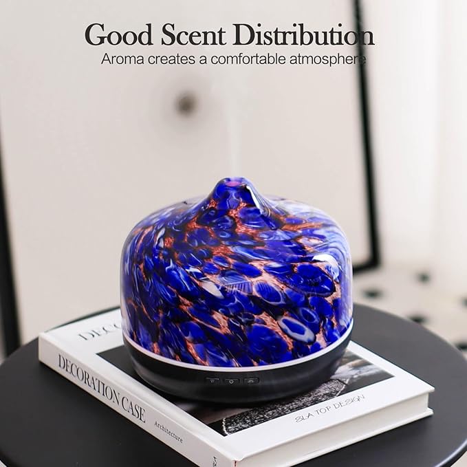 Porseme 500ml Glass Essential Oil Diffuser Aromatherapy Ultrasonic Cool Mist Humidifier 15-21 Running Hours Waterless Auto-Off Air Diffusers for Sleeping Yoga Office Working Spa and Rest (Deep Blue) - Image 4