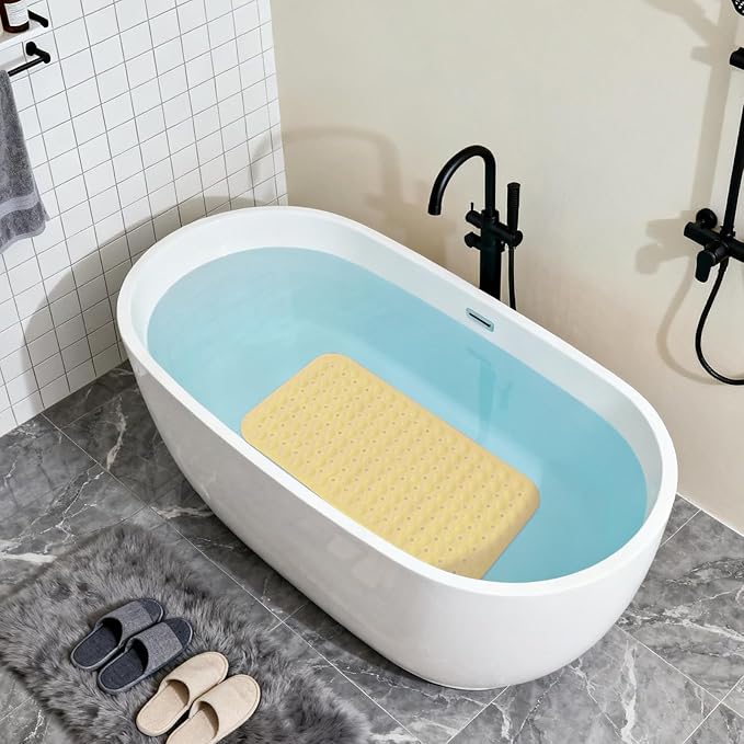 Anti-Slip Bathtub Shower mat, 27.5×14.5（Approximately 70×37cm） inch Soft Oversized Machine Washable Non-Slip Bathtub mat with Drainage Holes, Bathroom Floor Suction Cup.（1-Opaque Light Yellow） - Image 5