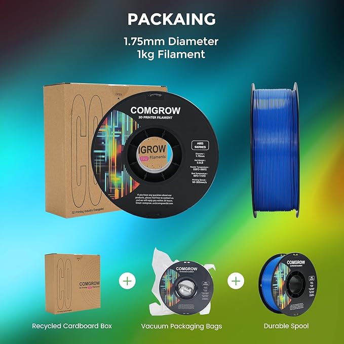 Comgrow ABS 3D Printer Filament 1.75mm, Heat Resistant 3D Printing Filament 1.75mm, Strong and Durable, Dimensional Accuracy +/- 0.02mm Blue - Image 5