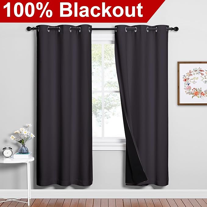 NICETOWN Full Shade Curtain Panels, 37" Wide x 70" Long, Greyish Purple, Pair of Thermal Insulated & Energy Efficiency Blackout Drapes for Living Room, Lined Silky Performance Window Dressing - Image 2