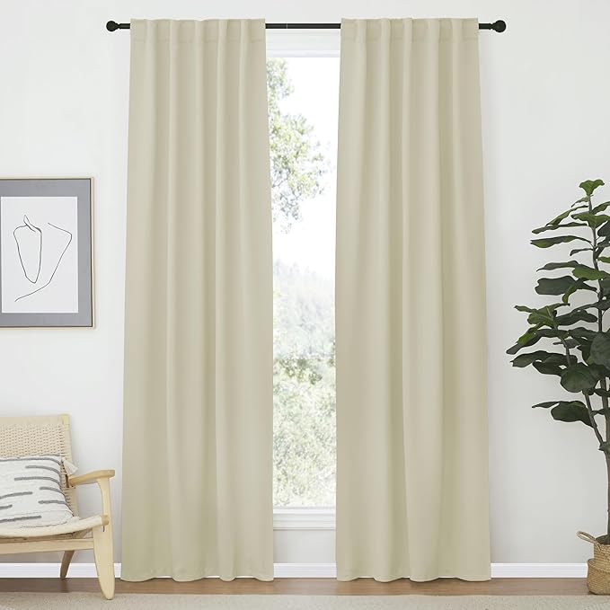 NICETOWN Blackout Curtain Panels Window Draperies - (Beige Color) 42-Inch Wide x84-Inch Long, 2 Pieces, Home Decoration Light & Noise Reducing Window Covering Room Darkening Drapes for Bedroom by NICETOWN