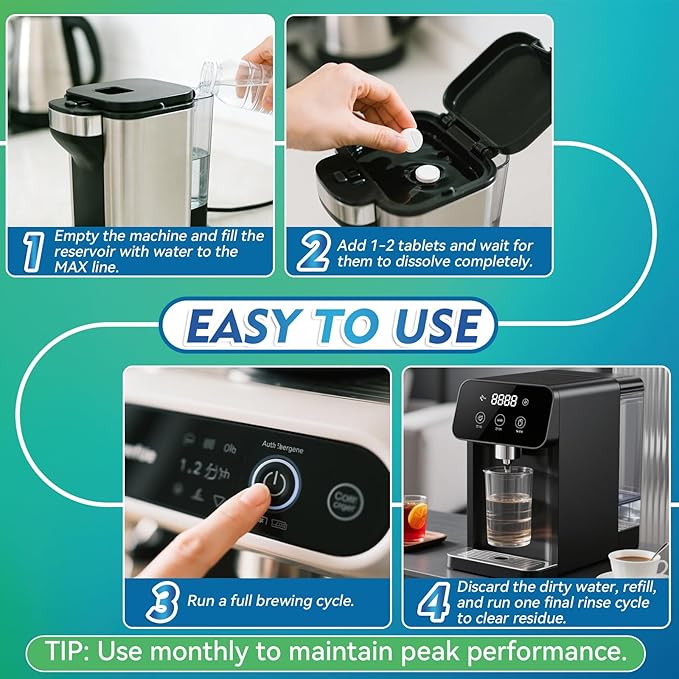 Coffee Machine Cleaner Descaler Tablets, 24 Count, Coffee Maker Cleaner Compatible With Nespresso, Keurig, Ninja, Delonghi, Espresso Machine Cleaning Tabs, Descaling Solution for Coffee Pot Maker - Image 5