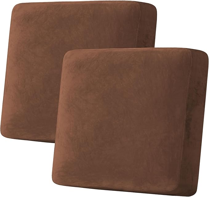 H.VERSAILTEX Velvet Stretch Couch Cushion Cover Plush Cushion Slipcover for Chair Loveseat Sofa Cushion Furniture Protector Seat Cushion Sofa Cover (2 Piece Large Sofa Cushion Covers, Caramel) by HVERSAILTEX