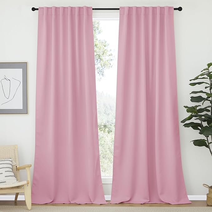 NICETOWN Bedroom Blackout Curtain Panels - (Rouge Pink Color) 52 x 108 Inch, 2 PCs, Insulating Energy Saving Solid Rod Pocket Blackout Drapes for Hall, Villa by NICETOWN
