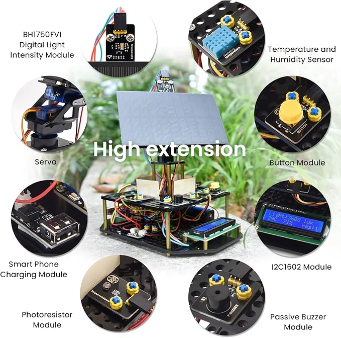 KEYESTUDIO DIY Solar Tracking Electronic Kit for Arduino, Smart Phone Charging, Temperature & Humidity Sensor, BH1750 Light Sensor, Educational Programming Kit for Teens & Adults 15+ - Image 2