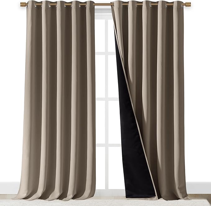 NICETOWN 100% Blackout Blinds, Laundry Room Decor Window Treatment Curtains for Large Patio Sliding Door, Thermal Insulated Taupe Curtains for Bedroom, Set of 2, 70 inches x 108 inches by NICETOWN