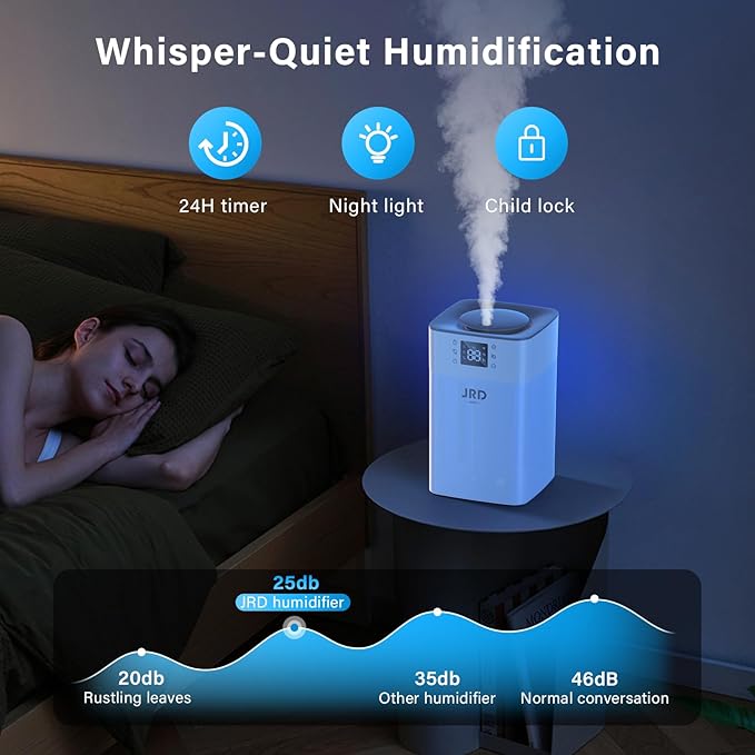 JRD 4L Humidifiers for Bedroom, Cool Mist Humidifier for Large Room, 40H Runtime, 360° Nozzle, Night Light for Home, Office, Baby Nursery, Plants（Black） - Image 4
