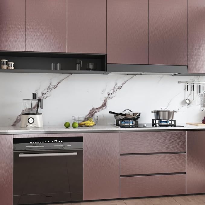 CRE8TIVE Rose Gold Stainless Steel Contact Paper for Appliances 12"x354" Brushed Metallic Peel and Stick Wallpaper Self Adhesive Heat Resistant Stainless Steel Wallpaper for Kitchen Refrigerator Stove - Image 2