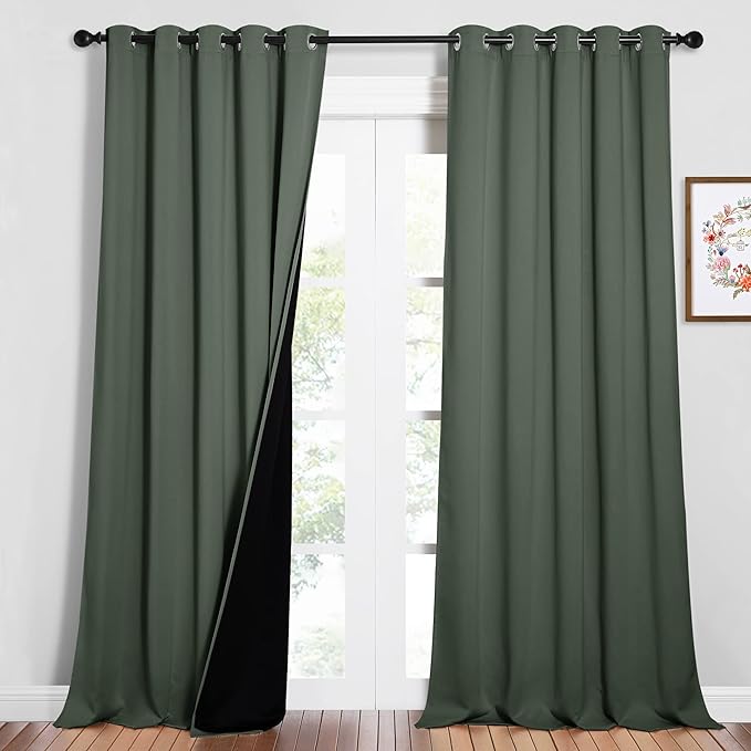 NICETOWN Full Shading Curtains for Windows, Super Heavy-Duty Black Lined Blackout Curtains for Bedroom, Privacy Assured Window Treatment (Dark Mallard, Pack of 2, 62 inches W x 95 inches L) by NICETOWN