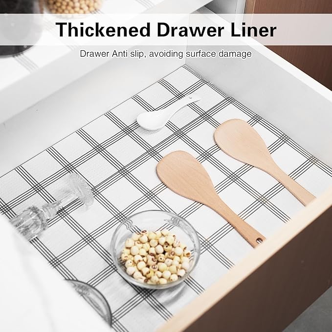 Drawer and Shelf Liner for Kitchen Cabinet,Non-Adhesive Cabinet Liner 12in x 20FT,Waterproof Shelf Paper Non-Slip Mats Cupboard Liners Contact Protect Dresser/Shelves/Table-White Stripes - Image 3