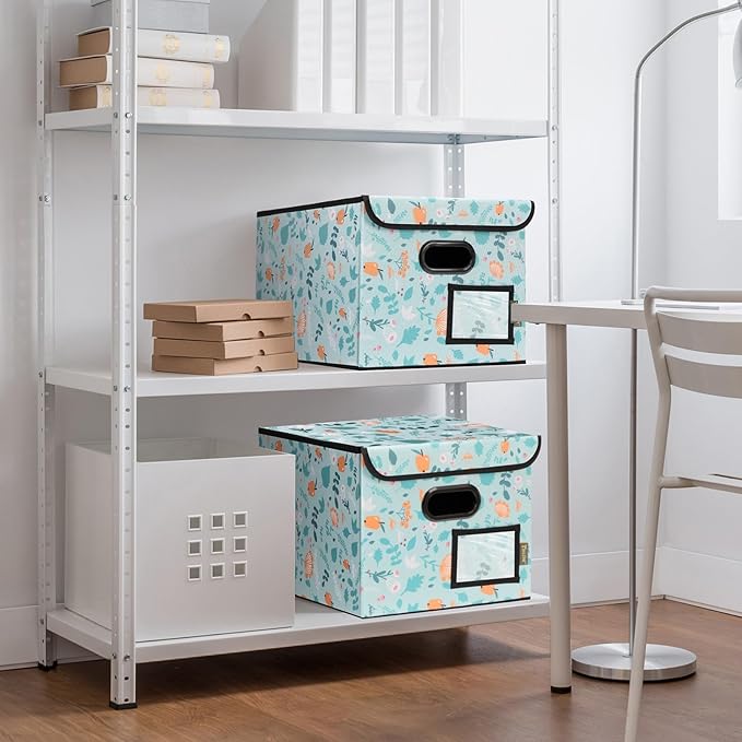 BALEINE File Organizer Box with Lid, Collapsible File Folder Organizer with Plastic Slide, Hanging File Folder Box for Office Document Storage (2 Pack, Spring Stroll) - Image 9