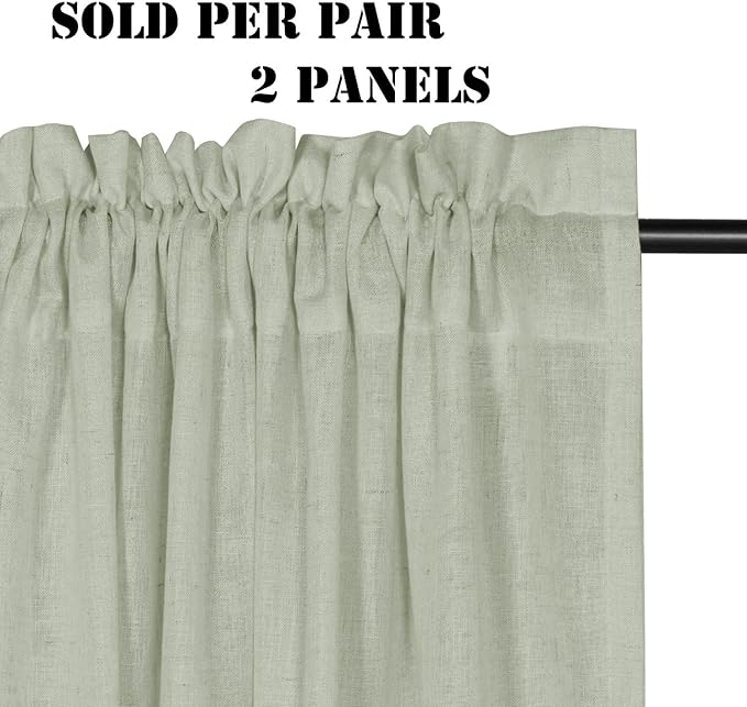 H.VERSAILTEX Sage Curtains 63 Inch Length for Boys Bedroom 2 Panel Rod Pocket Light Filtering Semi Translucent Cotton Textured Soft Linen Curtain for Living Room Dining Kitchen Farmhouse Kids Room - Image 2