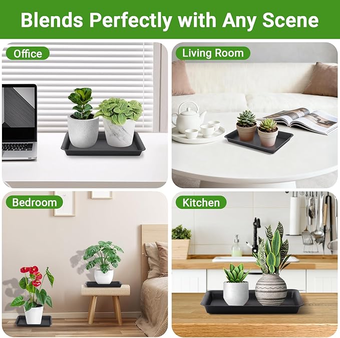 GREANER 10 Inch Plastic Plant Tray Saucer Rectangular, Black Heavy Duty Plant Trays No Holes, Humidity Trays for Indoor Outdoor Plants(3 Packs) - Image 6