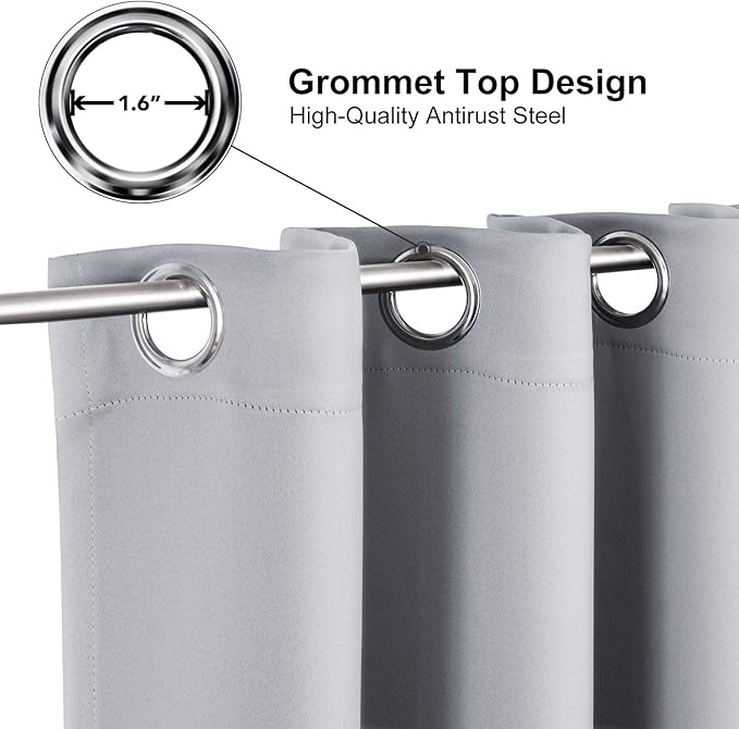 ChrisDowa Grommet Blackout Curtains for Bedroom and Living Room - 2 Panels Set Thermal Insulated Room Darkening Curtains (Light Grey, 42W x 63L) - Image 2
