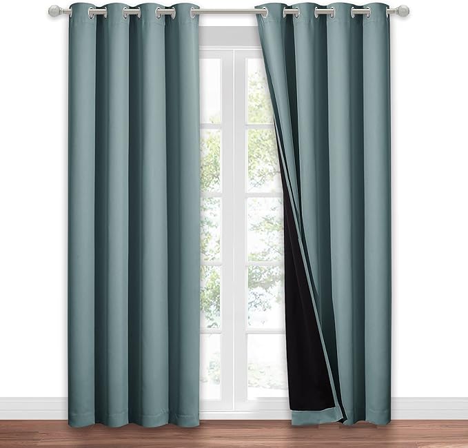 NICETOWN Greyish Blue 100% Blackout Window Curtain Panel, Cold and Full Light Blocking Drape with Black Liner for Nursery, 84" Drop Thermal Insulated Draperies (1 Piece, 52" Wide Each Panel) - Image 2