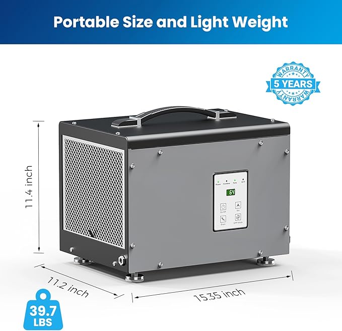 BaseAire Crawlspace Dehumidifier with Pump, Intelligent Dehumidifiers for Commercial, Basement, 70 pints, Compact, Auto Defrost, Memory Starting, Up to 1000 Sq Ft - Image 6