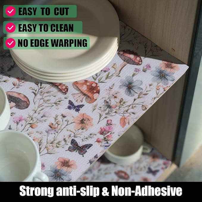 Mushroom Shelf Liners Non Adhesive and Strong Non-Slip Shelf and Drawer Liners for Kitchen Cabinet Wire Fridge, Waterproof Shelf Drawer Liner,Easy to Clean,12IN x 10FT - Image 2