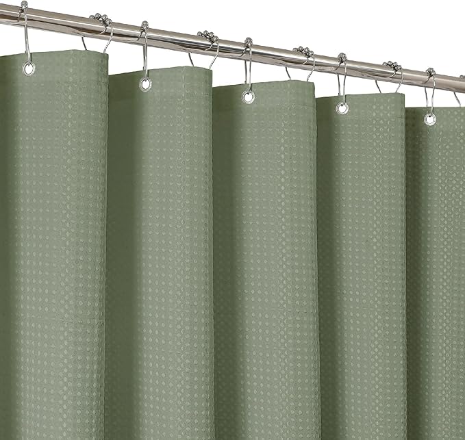 2-in-1 Waterproof Fabric Shower Curtain - No Separate Liner Needed, Hotel-Style Waffle Weave, Effortless Cleaning & Washable Bathroom Shower Curtain Set,72Wx78H,SageGreen by THAIGEE