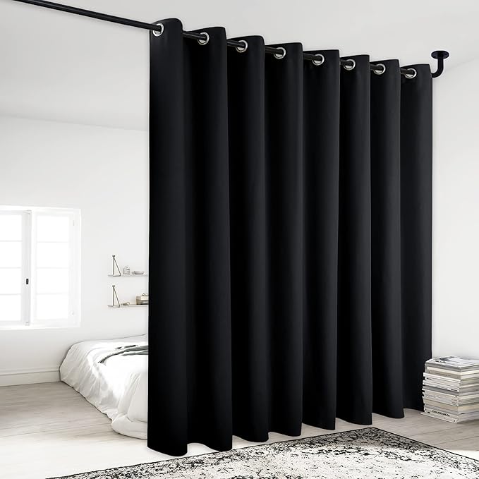 NICETOWN Light Reducing Grommet Curtain - (W120 x L84, Black, 1 Piece) Tripe Woven Textured Soft Curtain Panel for Living Room, Large Window Drape by NICETOWN