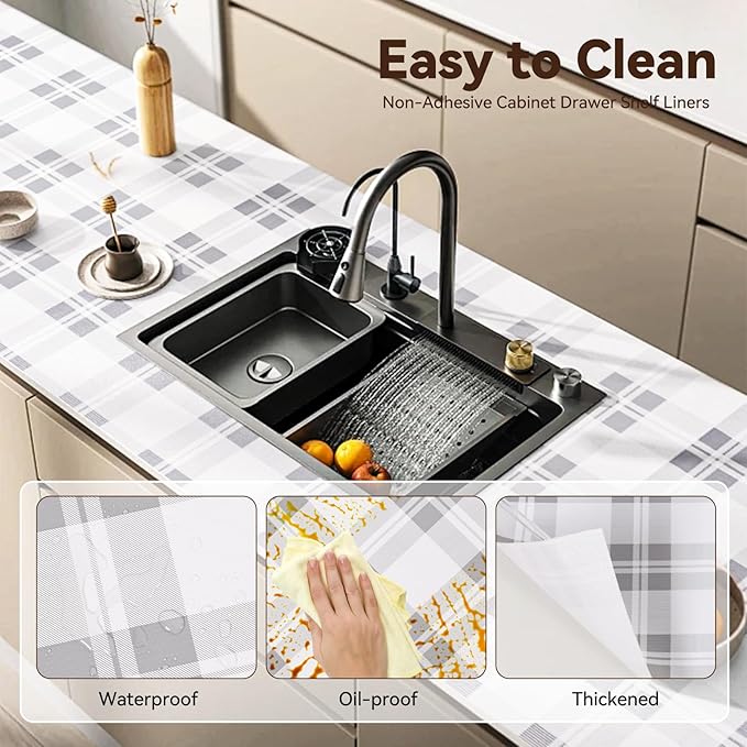 Drawer Shelf Liner for Kitchen Cabinets, Non Adhesive Slip Resistant Shelf Paper Easy to Clean, Strong Grip Thickened Waterproof Washable Mats for Pantry Shelves Cupboard Dresser(Grey, 24 in x 20 FT) - Image 4