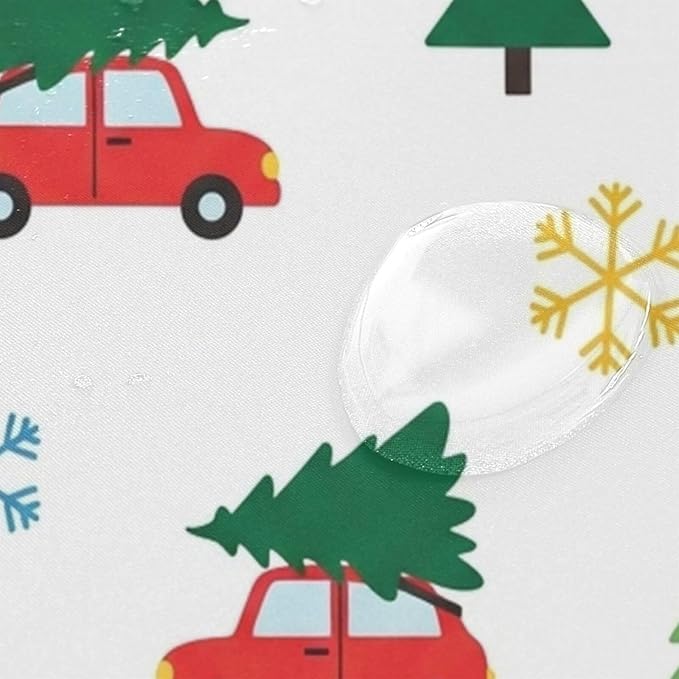 Tree Car Christmas White Shower Curtain Liner 72×72 inch for Bathroom Curtain Anti Mold Shower Curtain with Hooks Shower Accessories - Image 4