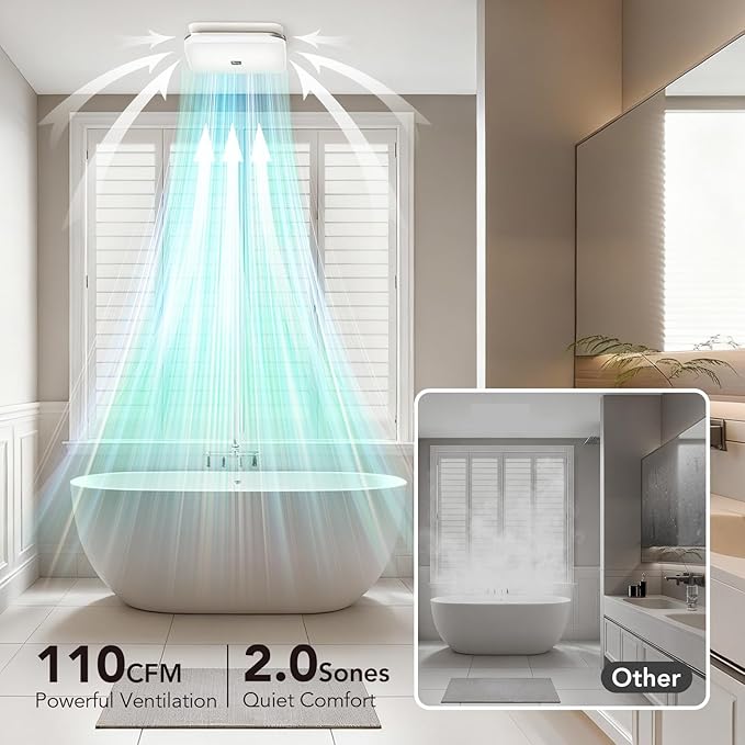 OREiN Matter Smart Bathroom Exhaust Fan with Light, Quiet 110 CFM Ventilation Fan, 1200LM Dimmable LED & Night Light, AI RGB Lighting, 2700K–6500K, No Speaker, Works with Alexa, Google & Apple Home - Image 5