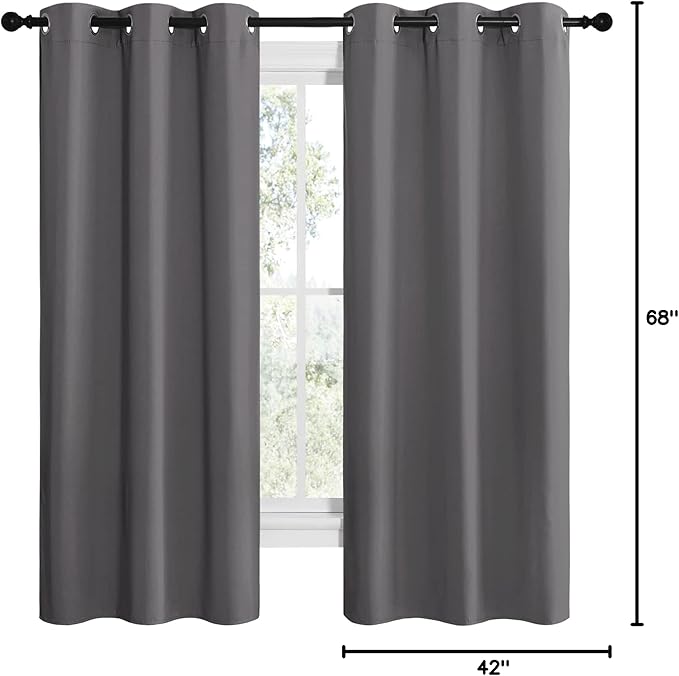 NICETOWN Grey Blackout Curtain Panels for Bedroom, Thermal Insulated Grommet Top Blackout Draperies and Drapes for Basement (2 Panels, W42 x L68-inch, Grey) - Image 10