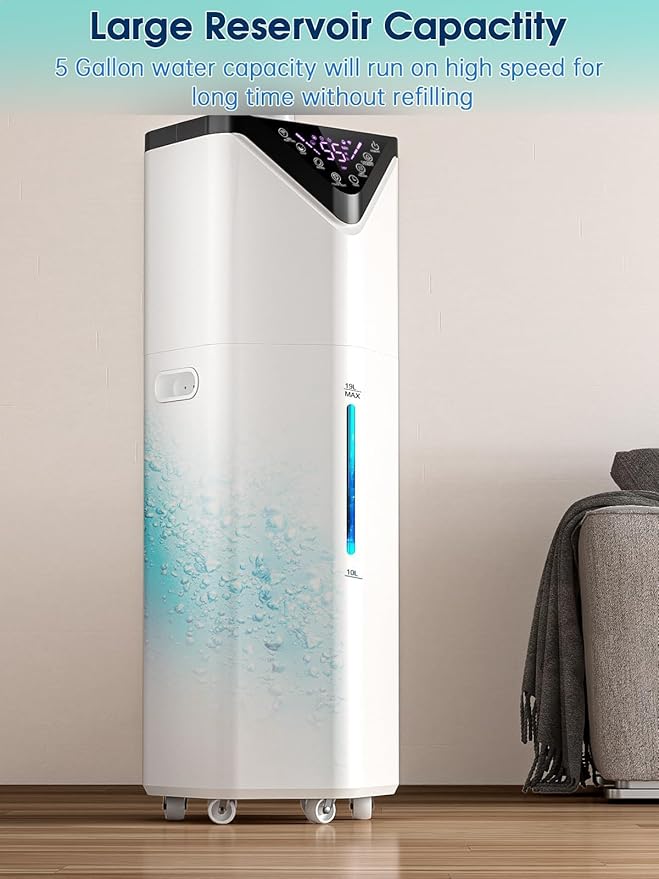 19L/5Gal Humidifiers for Bedroom Large Room 2800 sq ft, Quiet Humidifiers for Large Room, Floor Humidifier with 3 Mist Mode & Auto 180°Mist Tube for Home Whole House School Office Commercial Plants - Image 7