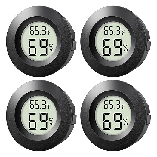 4-Pack Mini Hygrometer Thermometer Indoor Outdoor Round Humidity Meter, Small Digital LCD Monitor Thermometer Temperature Gauge Humidity Sensor (℉) or (℃) for Reptile Thermostat, Jars by Unknown