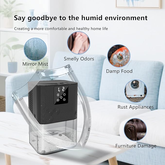 Dehumidifier,MTOX 3L/105 oz (1000 Sq Ft) Small Dehumidifiers for room, Bathroom, RV, Quiet with Auto Shut Off,Timer, 3 Setting modes, Removable filter and aromatherapy box, 7 color LED (Black) - Image 9