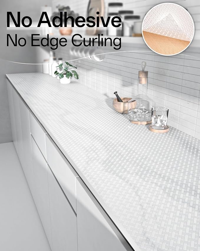Shelf and Drawer Liner for Kitchen Cabinet, Non-Adhesive 18in x 240in Waterproof Contact Paper Refrigerator Liners Thickened Durable EVA Material Non Slip Mat for Dresser Cupboard Pantry Protector - Image 4