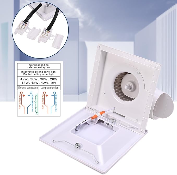 FEITON Square Bathroom Exhaust Fan with LED Light, 110 CFM 30W 4 Inch Duct, 110-220V 1.0 Sones Quiet Bathroom Ventilation Fan Light Combo Ceiling Mount - Image 3