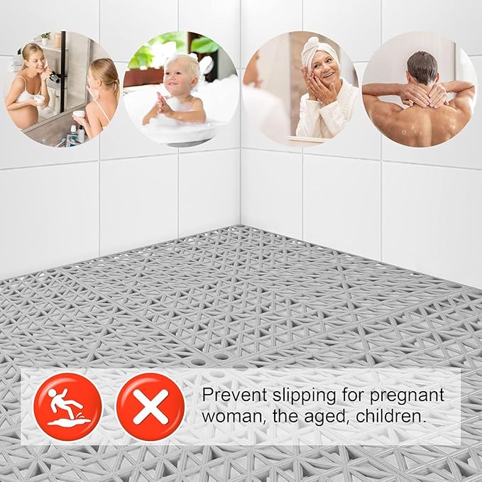 MYFAMIREA Modular Interlocking Cushion 24 Pack 11.8" x 11.8" Rubber Floor Tiles Non-Slip Splicing Drainage Mats for Deck, Pool, Outdoor Shower, Patio, Balcony, Indoor Bathroom, Kitchen, Yard (Gary) - Image 6