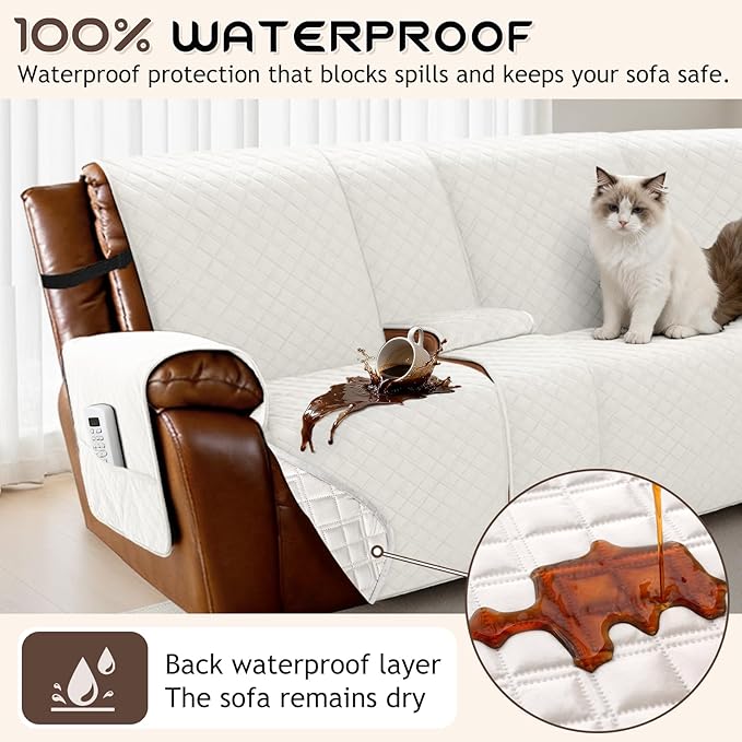 Arfntevss Waterproof Recliner Sectional Couch Covers for Reclining L Shape Sofa Cover Non Slip Washable L Shaped Slipcover Sets for Dog Furniture Protector (5 Seat with 1 Console Cover, Ivory) - Image 3