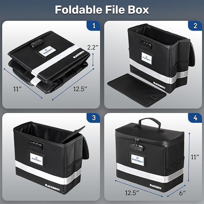 BlackSmith Fireproof Document Box With Lock, 4200°F Heat Resistant & IPX3 Waterproof Document Bag with Hanging File Organizer for Letter Size, Collapsible Portable File Safe Box for Office, Travel - Image 6