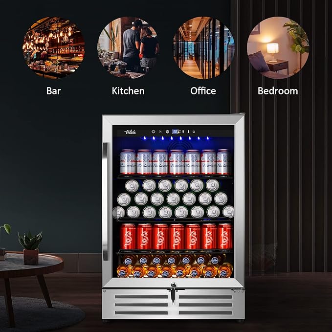 24 Inch Beverage Refrigerator Cooler,210 Cans Wide Beverage and Beer Fridge with Glass Door and Powerful Cooling Compressor, Built-in/Freestanding Drink Fridge for Kitchen, Bar or Office - Image 6