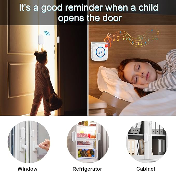 SanJie Door Chime, Door Open Contact Sensor Alarm with 500 FT Range,26 Chimes 5 Adjustable Volume for Business/Store/Home/Office When Entering 3 Sensors + 1 Receiver - Image 3