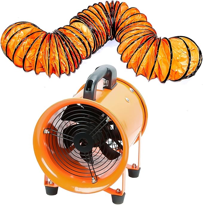 8-Inch High-Velocity Portable Utility Blower Fan, Industrial Exhaust Fan with 33ft Flexible Duct Hose, 3150 RPM Low-Noise Ventilator for Basements, Workshops, Warehouses, and Confined Spaces by Unknown