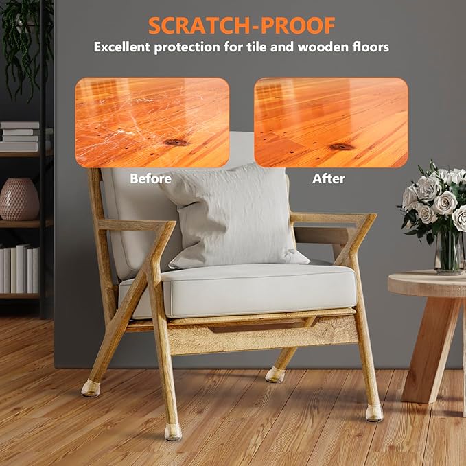 36pcs Round Chair Leg Floor Protectors, Felt Pads Chair Leg Protectors for Hardwood Floors, Silicone Furniture Feet Cups Covers Felt Pads, Prevents Scratches & Reduce Noise, Clear, X-Small - Image 4