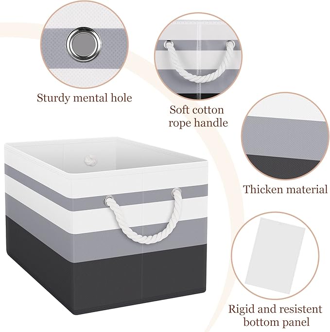 Storage Bin,Collapsible Storage Basket For Organizing,Large Storage Boxes With Rope Handles,Storage Containers,Gradient Grey,4 Pack - Image 3