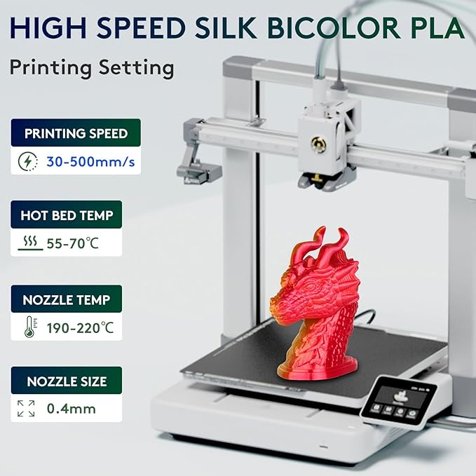 ERYONE Silk Dual Color PLA Filament 3D Printer 1.75mm +/- 0.03mm, Bicolor Filament Two Tone PLA Bundle 2KG Cardboard Spool, Red Gold - Image 2