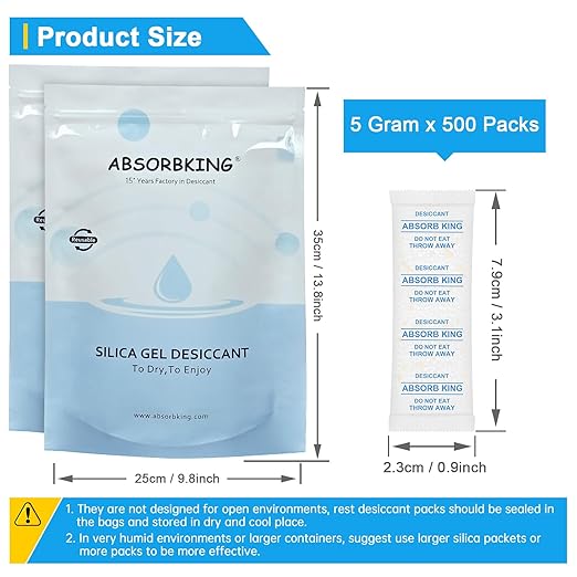 Silica Gel Packets – 500 Packs 5 Gram Moisture Absorbers Food Grade Silica Packets, Premium Desiccant Packs for Storage, Color Indicating Desiccant for Spices, Jewelry, Shoes, Electronics, Tool Box - Image 2