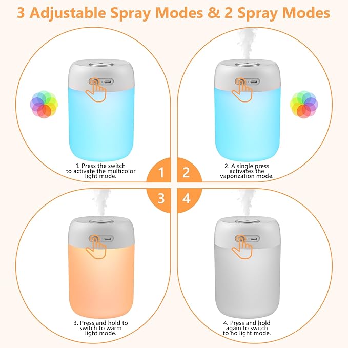 Portable Small Humidifier, 650ml Colorful Mini Humidifier for Bedroom, Office Desktop, Baby Room, Plants, Cool Mist Humidifiers(Light Gray) - Image 5