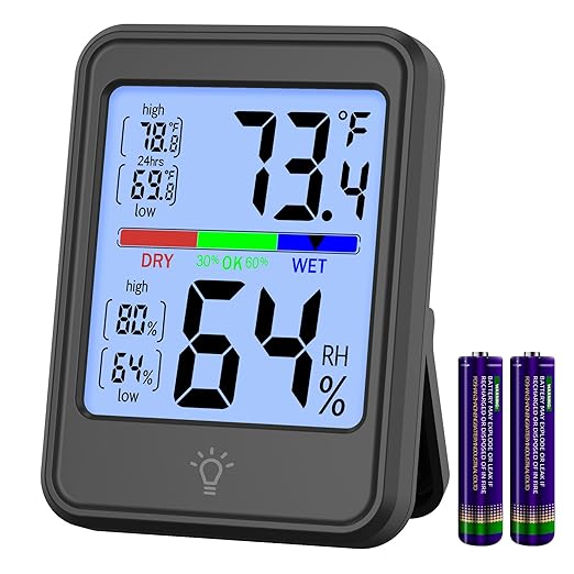 Digital Thermometer Hygrometer, Indoor Wall Thermometer, Indoor Humidity Temperature Monitor with Max&Min Records Backlit for 10S for Greenhouse, Home and Office Measuring Devices by KJMOPRO