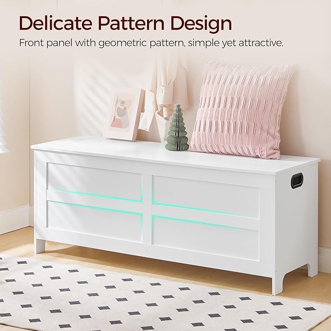 Storage Chest, 47.2” Large Toy Chest, Entryway Storage Trunk, Storage Bench with Safety Hinge, Entrance Bench for Living Room, Entrance, Bedroom, White SCWT48901 - Image 5