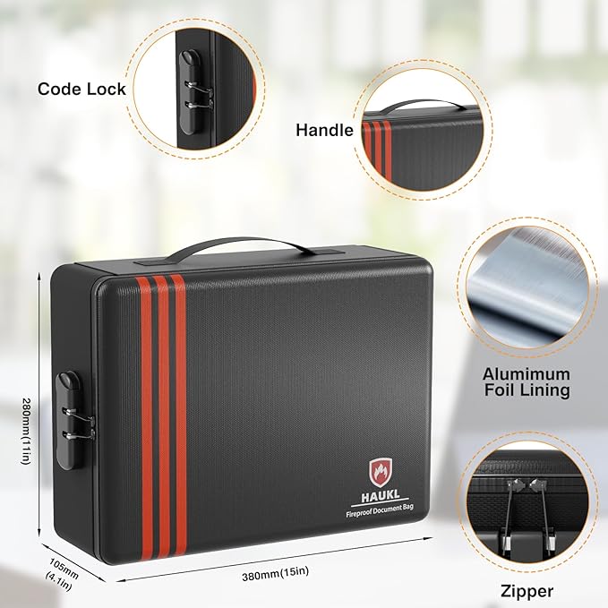 Fireproof Document Box with Lock, Hard Case Files Safe Organizer, 8-Layer Fireproof Water Resistant Safe Box, Portable Home Travel Safe Storage for Important Documents Passports Jewelry Cash (Black) - Image 6